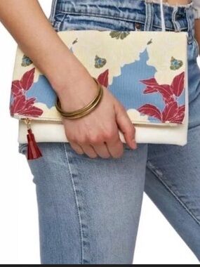 Rachel Pally Floral Fold-Over Clutch in Cream, Blue & Red